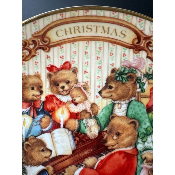 1989 Avon Together for Christmas Plate 8" Bears 22k Gold Trim - Picture 2 of 7